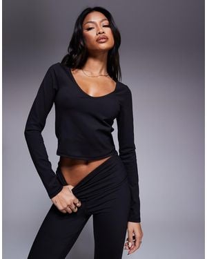 4505 Wide Neck Long Sleeve Top - Grey