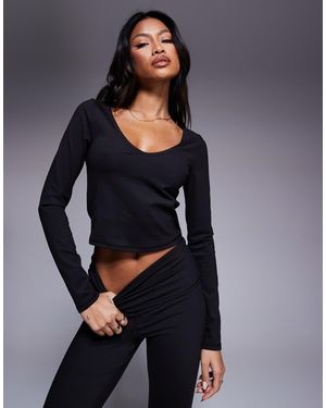 4505 Top De Manga Larga Con Cuello Ancho De Tejido Suave De - Gris