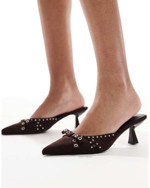 Raid Tinsley Kitten Heeled Mules With Bows - Brown