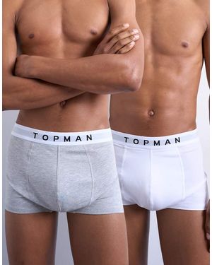 TOPMAN Confezione Da 2 Boxer Aderenti Bianchi E Grigio Mélange Con Fascia - Bianco
