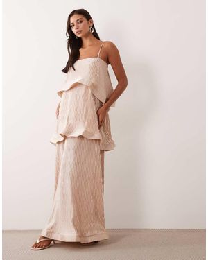 ASOS Zigzag Plissé Gelaagde Trapezejurk Maxi - Naturel