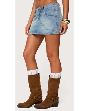 Edikted Tory Western Denim Mini Skirt - Blue