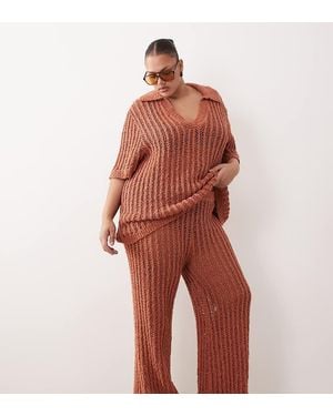 ARRANGE Curve Crochet Straight Leg Trousers - Red
