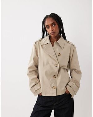 Threadbare Short Trench Coat With Asymmetric Detail - Natural