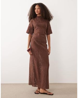 Pretty Lavish Suvi Crochet T-Shirt Maxi Dress - Brown