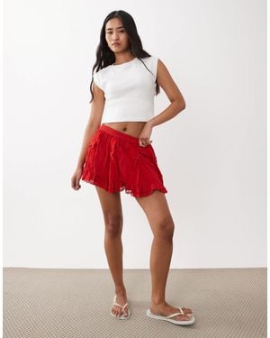 Miss Selfridge Cheesecloth Mini Skirt With Bows - Red