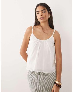 Mango 100% Cotton Beaded Flowy Cami Top - White