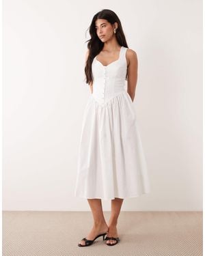 Kaiia Exclusive Cotton Poplin Sweetheart Neckline Button Detail Dropped V Waist Maxi Dress - Natural