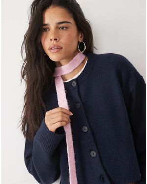 ASOS Bufanda De Punto Entallada Con Detalle Floral En Empolvado - Azul