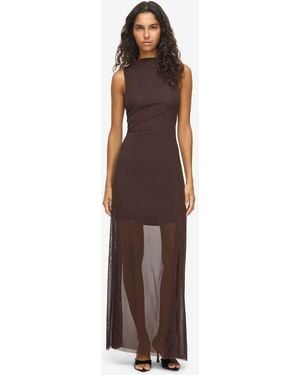 Noisy May Marika Mesh Crew Neck Sleeveless Standard Fit Maxi Dress - Brown