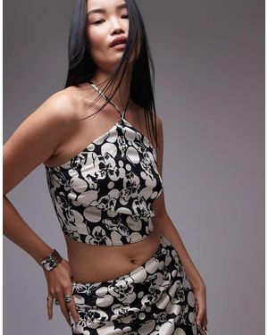 TOPSHOP Top Monocromatico A Fiori Allacciato Al Collo - Marrone
