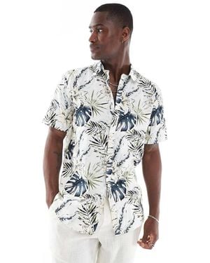 Jack & Jones Camicia A Maniche Corte Color Crema Con Stampa Hawaiana - Bianco