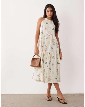 Vila Halter Neck Tiered Maxi Dress - Natural