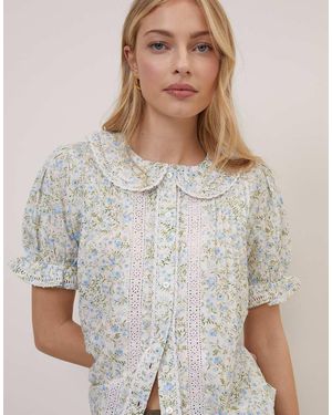 Nobody's Child Broderie Anglaise Peter Pan Collar Blouse - Grey