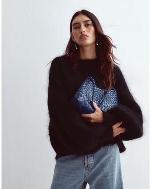 ARRANGE Premium Oversized Round Neck Mohair-blend Sweater - Black