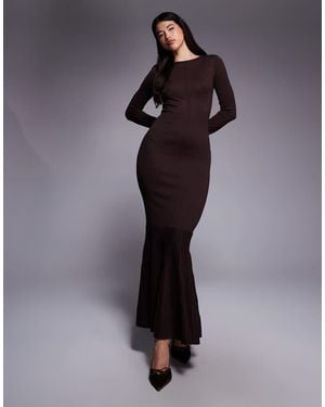 Kaiia Exclusive Knitted Long Sleeve Flared Skirt Maxi Dress - Blue
