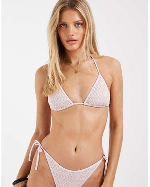 Hollister Sequin Crochet Triangle Bikini Top Co-ord - Natural