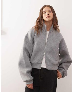 Weekday Felpa Oversize Squadrata Mélange Con Zip E Cappuccio - Grigio