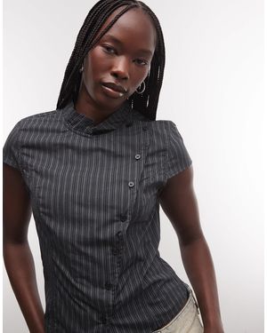 Weekday Top à col montant asymétrique boutonné à rayures es - Noir