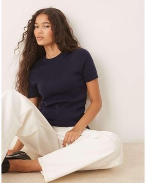 Mango Cotton Mix Knitted Short Sleeve T-shirt - Blue