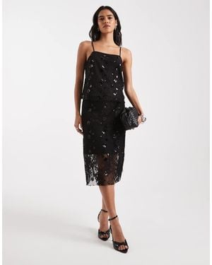 ONLY Sequin Embroidery Details Sheer Midi Skirt Co-Ord - Black