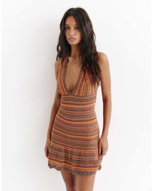 Pull&Bear – kurzes, gehäkeltes kleid - Braun