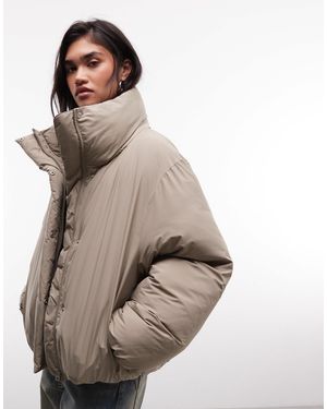 Weekday High Neck Oversized Puffer Coat - Natural