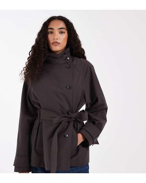 ASOS Gabardina Marrón Chocolate Con Cuello Alzado Y Cinturón Anudado De Asos Design Tall - Negro
