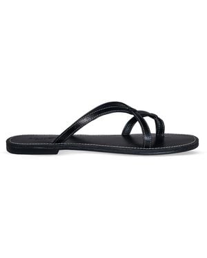 SEQWL Wide Fit Strappy Flat Thong Slides Leather Look Minimalist Sandals - Blue