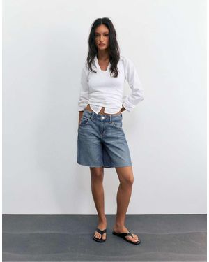 Pull&Bear Denim Bermudashort Met Lage Taille - Wit