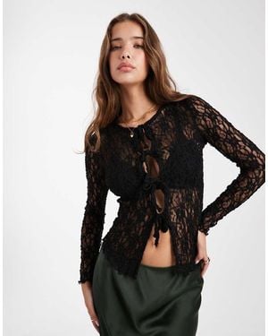 New Look Lace Tie Up Top - Black