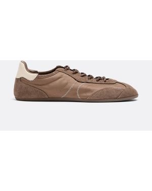 Stradivarius Sneakerinas à lacets avec détail en cuir - Marron