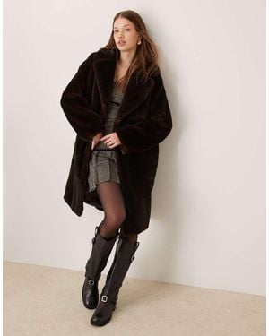 New Look Longline Faux Fur Coat - Black