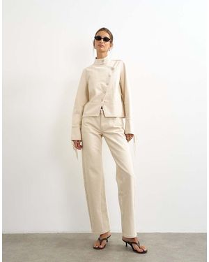 TOPSHOP Jeans Met Rechte Pijpen En Middelhoge Taille Met Veterdetail - Naturel