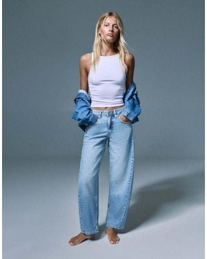 Pull&Bear Low-Rise Barrel Jeans - Blue
