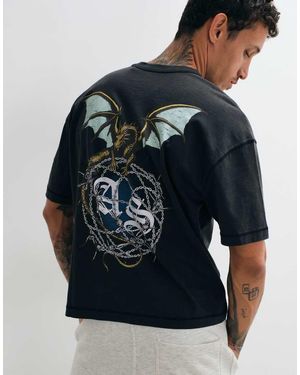 AllSaints Wyvern T-Shirt Met Korte Mouwen, Grafisch Logo En Print Op De Rug - Blauw