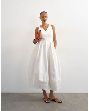 TOPSHOP Denim V Neck Barrel Midi Dress - White