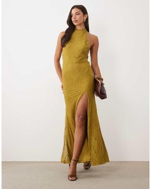 ASOS Premium Kanten Maxi Jurk Met Open Achterkant En Split - Metallic
