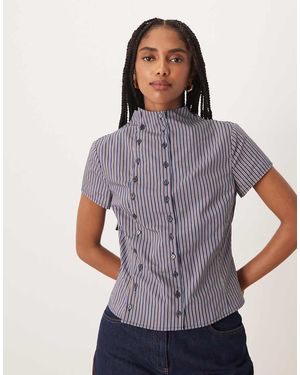 Glamorous Asymmetric Button Down Fitted Blouse - Purple