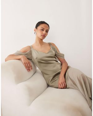 Pretty Lavish Cold Shoulder Drop Hem Sheer Maxi Dress - Natural