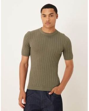 ASOS Muscle Fit Lightweight Knitted Rib T-shirt - Green