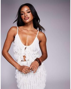 Public Desire Ruffle Detail Tie Front Top Cream - White