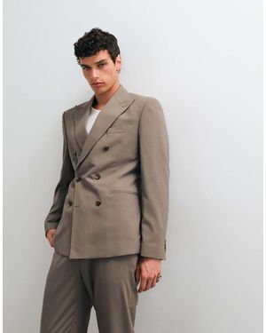 ASOS Slim Double Breasted Suit Jacket - Natural