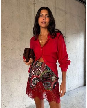 Never Fully Dressed Maeva Satijnen Minirok Met Kanten Zoom - Rood