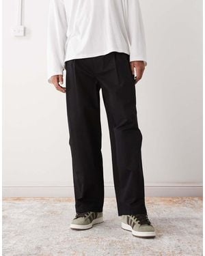 Reclaimed Vintage Tailored Wide Leg Trousers With Double Pleat Detail - Black