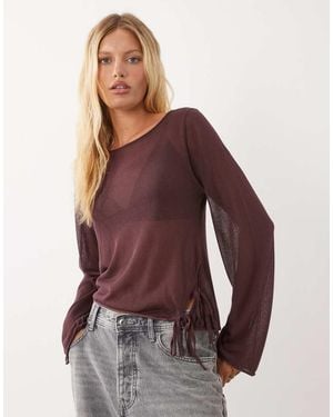 Mango Teen Lightweight Knitted Top With Tie Detail - Purple