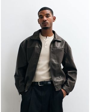 Hollister Oversized Faux Leather Bomber Jacket - Black