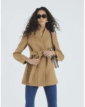 River Island Short Belted Wrap Coat - Natural