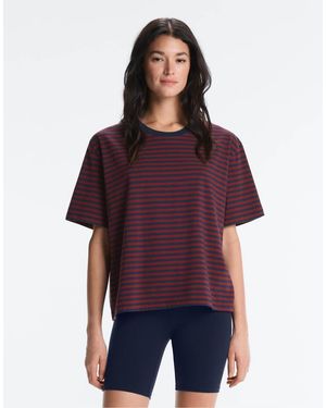 Oysho Striped Cotton Blend Short Sleeve T-Shirt - Purple