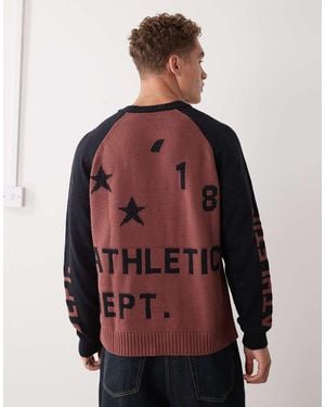 Collusion Knitted Jumper With Athletic Print - Red